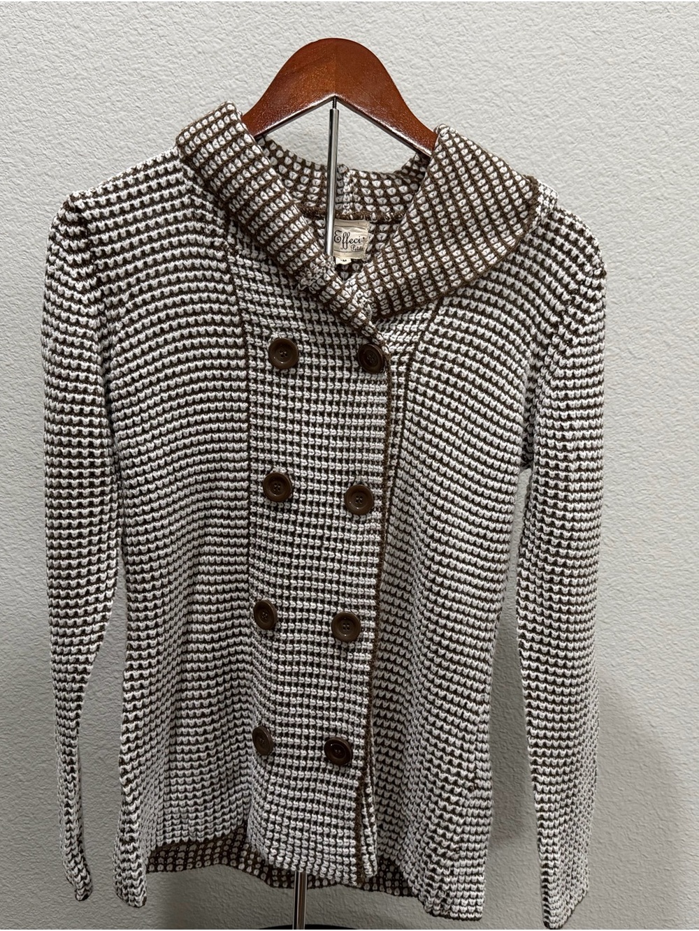 Effeci Women's Brown & White Hooded Knit Sweater, Size Medium, 100% Acrylic